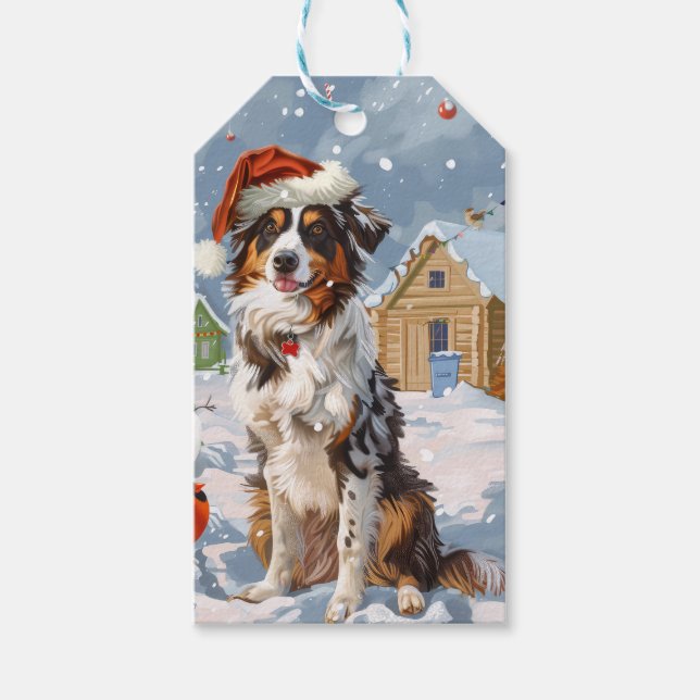 Étiquettes-cadeau Australian Shepherd Winter Wonderland Noël (Devant)