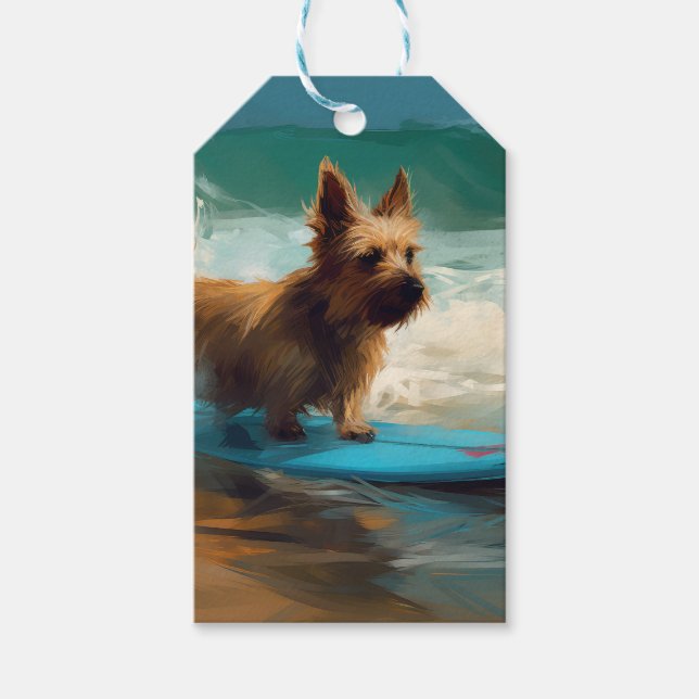 Étiquettes-cadeau Australian Terrier Beach Surfing Paining (Devant)