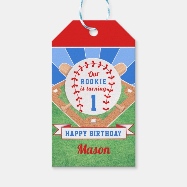 Étiquettes-cadeau Autocollant de baseball 1er anniversaire de Rookie (Devant)