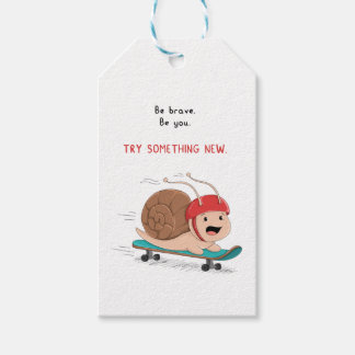 Étiquettes-cadeau Autocollant de dessin animé d'escargot en skateboa