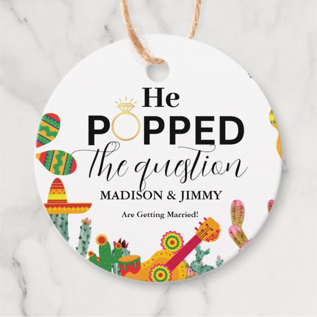 Étiquettes Cadeau Autocollant de fête de fiançailles, il a fait sa d (Devant)