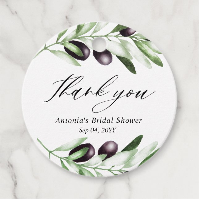 Étiquettes Cadeau Autocollant rond classique Olive Branch Bridal Sho (Devant)