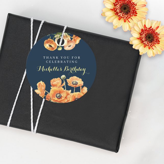 Étiquettes Cadeau Automne Anniversaire Fête Automne Orange Fleurs (Créateur téléchargé)