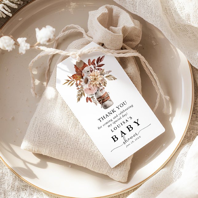 Étiquettes-cadeau Automne Automne Aquarelle Fleur Baby shower Merci (Créateur téléchargé)