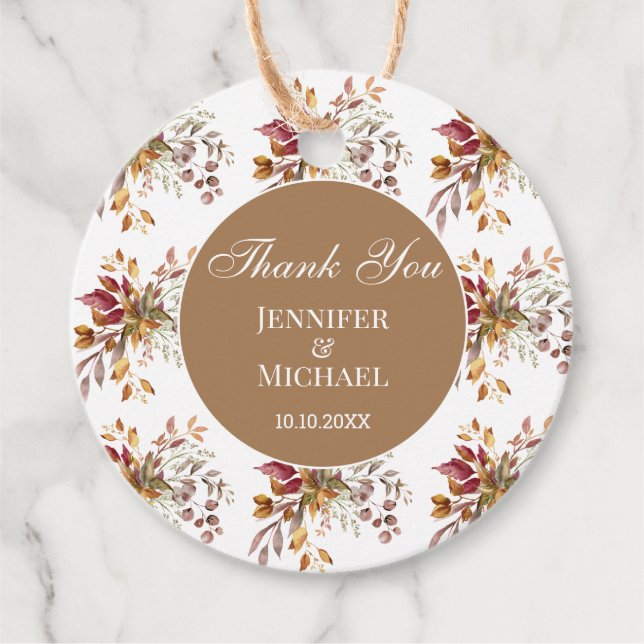 Étiquettes Cadeau automne automne fleurs botaniques mariage merci (Devant)