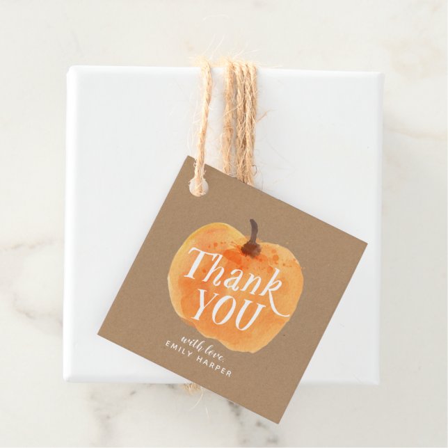 Étiquettes Cadeau Automne Automne Petit Citrouille 2 Côtés Merci Rus (En situation)