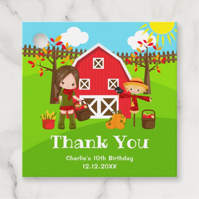 Étiquettes Cadeau Automne Barnyard Anniversaire Brown cheveux fille  (Devant)
