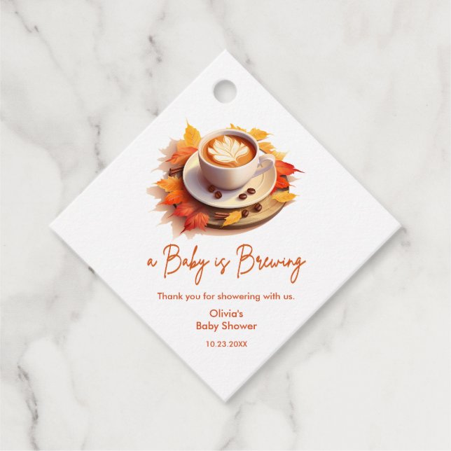 Étiquettes Cadeau Automne Bébé d'automne brasse Baby shower Merci (Devant)