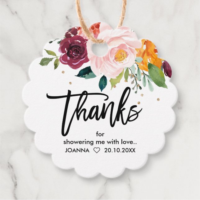 Étiquettes Cadeau Automne Bourgogne Brousse Floral Fleur Fête des ma (Devant)