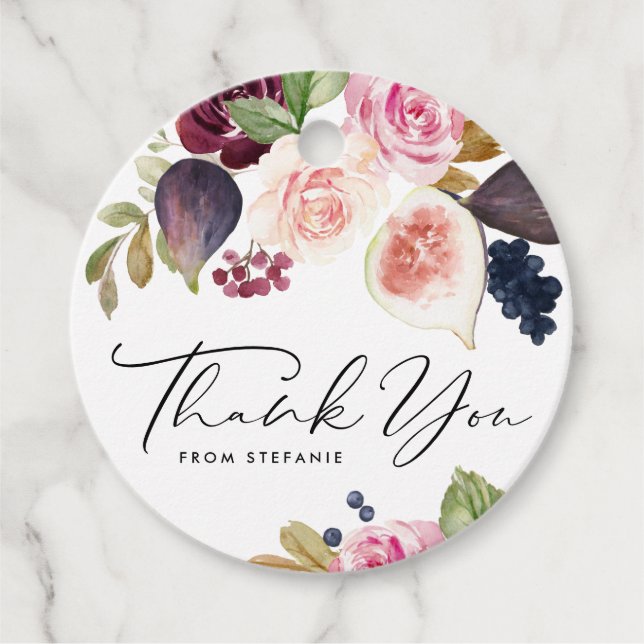Étiquettes Cadeau Automne Bourgogne Fleurs et Figs Merci (Devant)