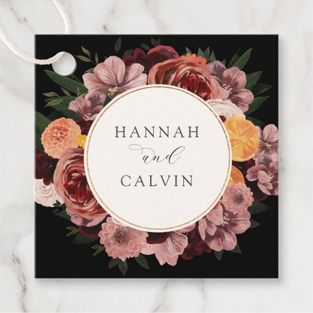 Étiquettes Cadeau Automne Bourgogne Floral Mariage Classique (Devant)