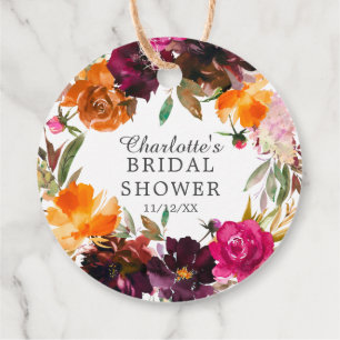 Étiquettes Cadeau Automne Bourguignon & Fleurs de Mariage Orange