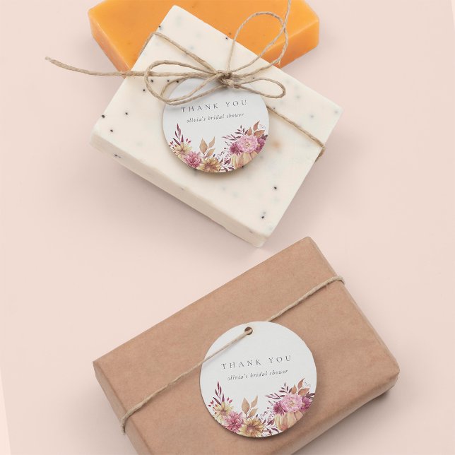 Étiquettes Cadeau Automne Citrouille & Fleurs Sauvages Fête de Marié (Créateur téléchargé)