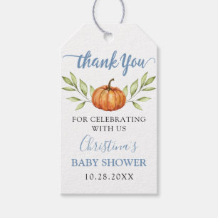 Étiquettes-cadeau Automne Dusty Blue Citrouille Merci Baby shower