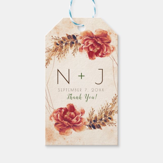 Étiquettes-cadeau Automne Épice d'automne Floral Aquarelle Mariage (Devant)