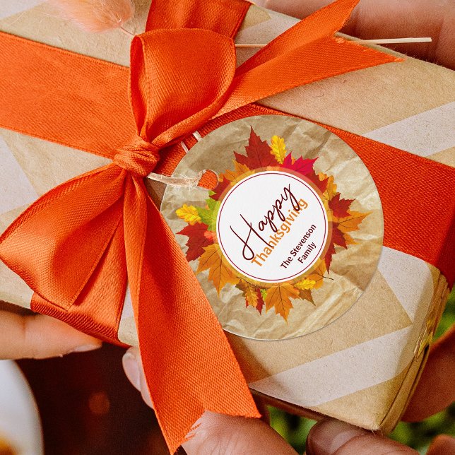 Étiquettes Cadeau Automne Feuilles d'érable sur papier Texture Thank (Créateur téléchargé)