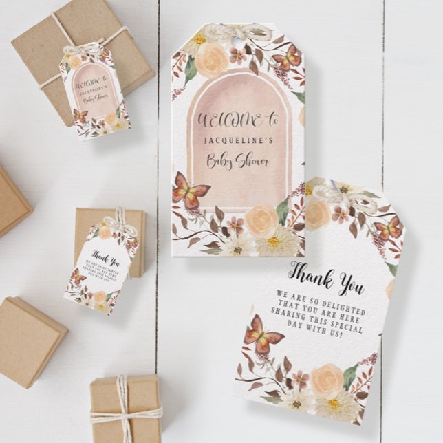 Étiquettes-cadeau Automne Floral BOHO Automne Baby shower papillon (Créateur téléchargé)