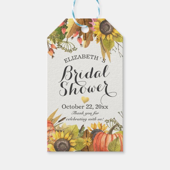 Étiquettes-cadeau Automne Maple Feuille Fête des mariées Citrouille (Devant)