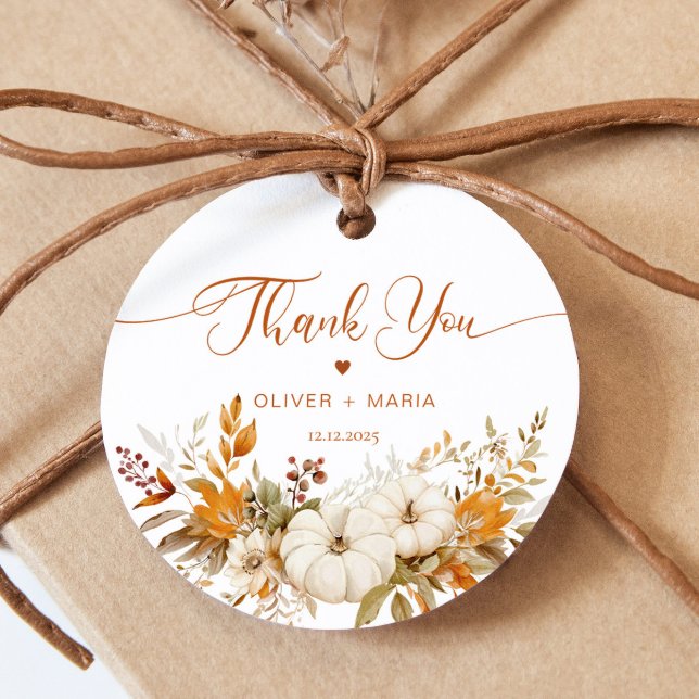 Étiquettes Cadeau Automne Mariage en terre cuite moderne Merci (Créateur téléchargé)