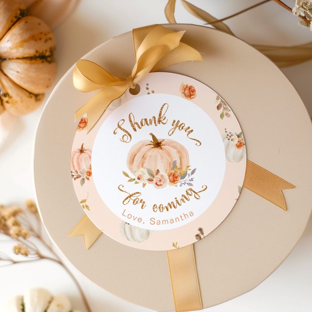 Étiquettes Cadeau Automne petit anniversaire citrouille merci (Créateur téléchargé)