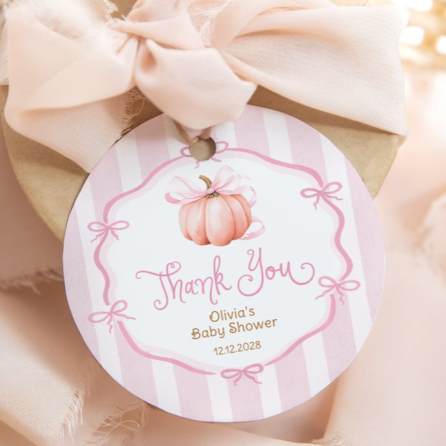 Étiquettes Cadeau Automne Petit Citrouille Baby shower de fille Merc (Créateur téléchargé)