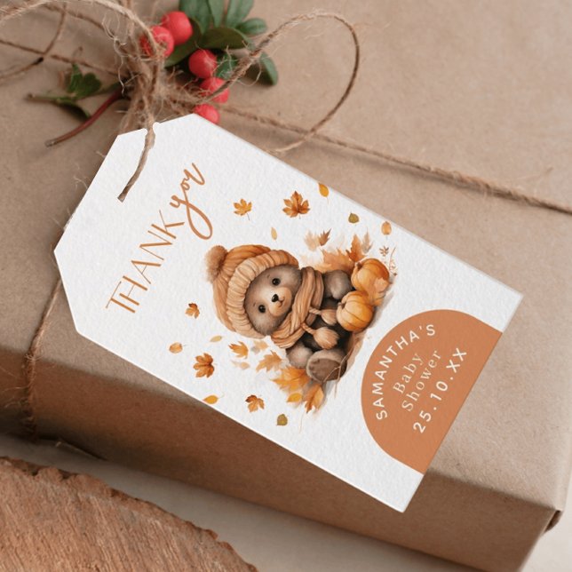 Étiquettes-cadeau Automne Petit Citrouille Ours En Conflit (Créateur téléchargé)