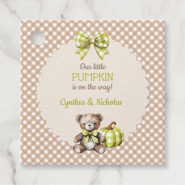 Étiquettes Cadeau Automne Plaid Teddy Bear Citrouille Feuilles (Devant)