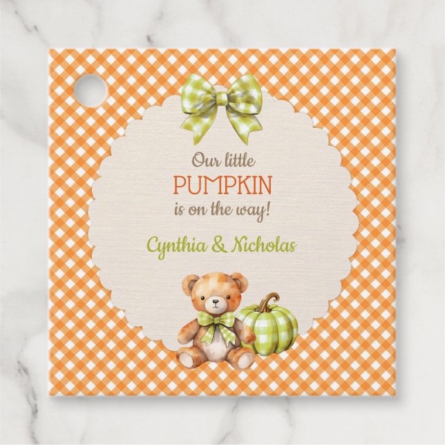 Étiquettes Cadeau Automne Plaid Teddy Bear Citrouille Feuilles (Devant)