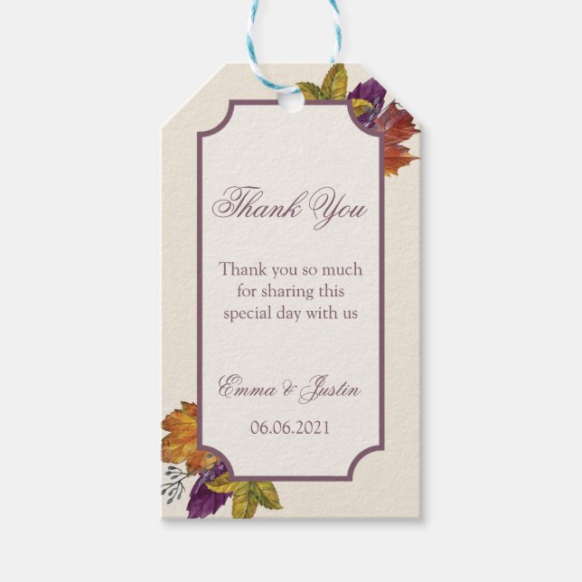 Étiquettes-cadeau Automne Russe Aquarelle Feuille Mariage Merci (Devant)