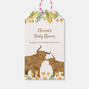 Étiquettes-cadeau Automne Russe Boho Highland Baby shower de vache