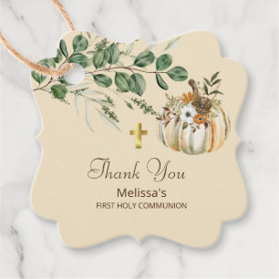 Étiquettes Cadeau Automne Rustique Brown verdure Première Communion