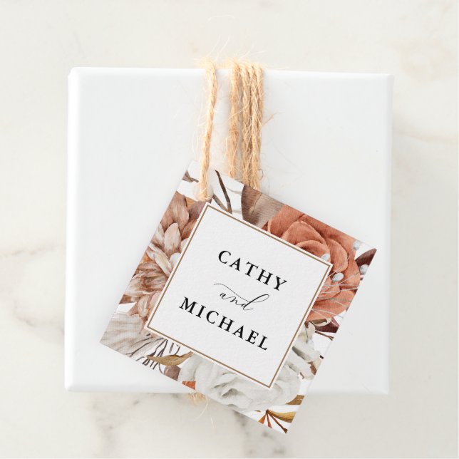 Étiquettes Cadeau Automne Rustique Floral, Mariage encadré (En situation)