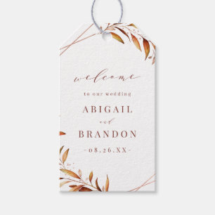 Étiquettes-cadeau Automne Vert or Géométrique Rustique Mariage