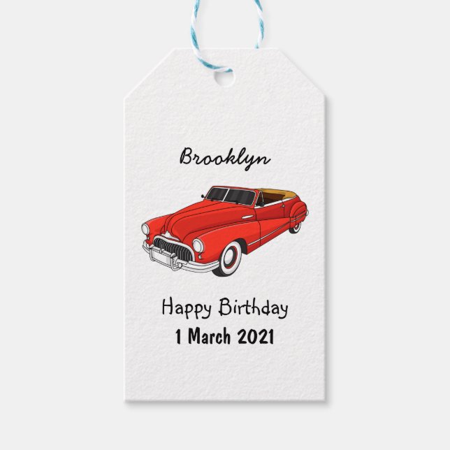 Étiquettes-cadeau Automobile classique rouge 1948 (Devant)