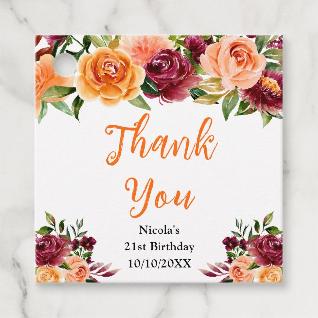 Étiquettes Cadeau Autumn Burgundy and Orange Birthday Thank You (Devant)