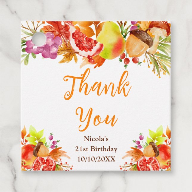 Étiquettes Cadeau Autumn Fall Harvest Birthday Thank You (Devant)