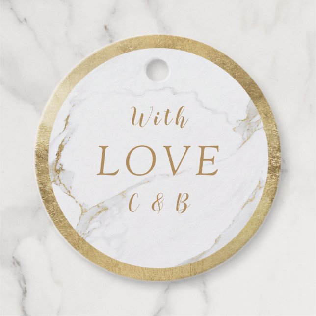 Étiquettes Cadeau Avec amour faux marbre or mariage moderne (Devant)