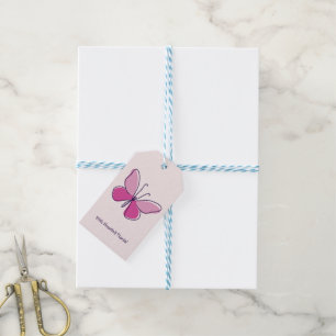 Étiquettes-cadeau Avec Coeur... Joli Merci papillon rose