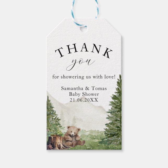 Étiquettes-cadeau Aventure attend un Baby shower neutre pour les fem (Devant)