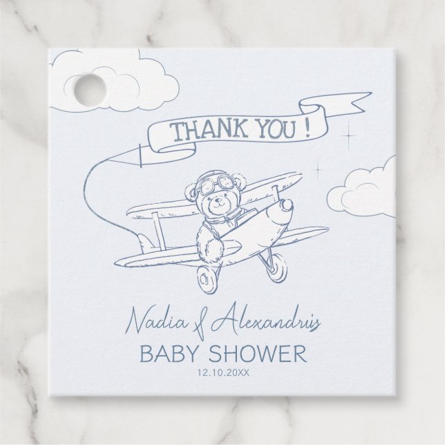 Étiquettes Cadeau Aviateur Aviateur Avion Précieux Baby shower de fr (Devant)