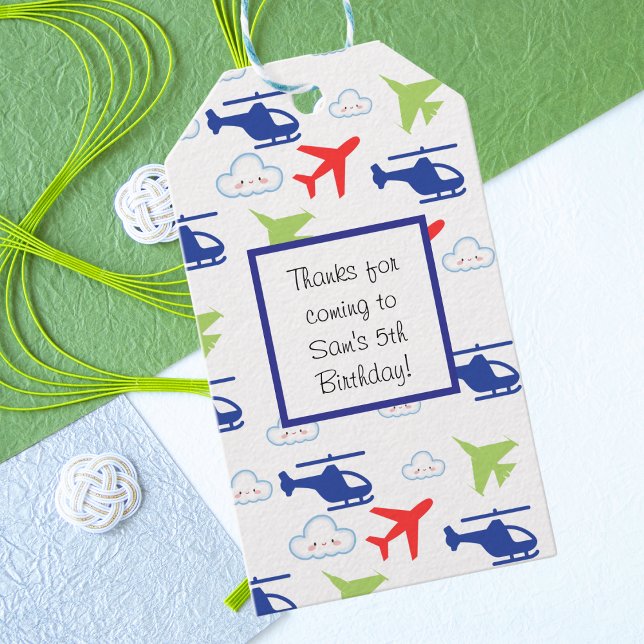 Étiquettes-cadeau Avion couleur mignon et nuages Aviateur personnali (Créateur téléchargé)
