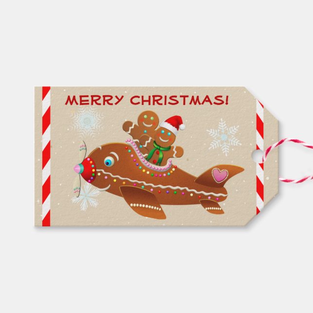 Étiquettes-cadeau Avion Cute Gingerbread (Devant (Horizontal))