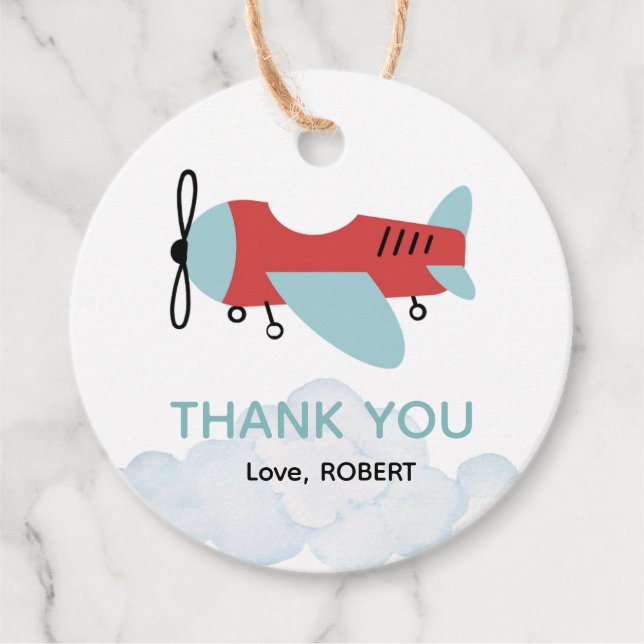 Étiquettes Cadeau Avion de la partie, Heure Vol Avion Anniversaire (Devant)