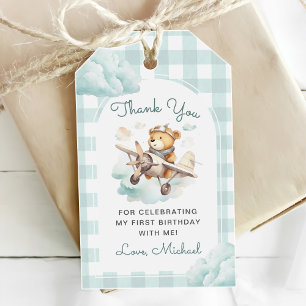 Étiquettes-cadeau Avion Teddy Bear Pastel En vichy 1er anniversaire