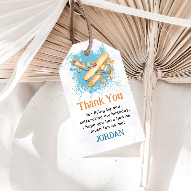 Étiquettes-cadeau Avion vintage 1er anniversaire (Créateur téléchargé)