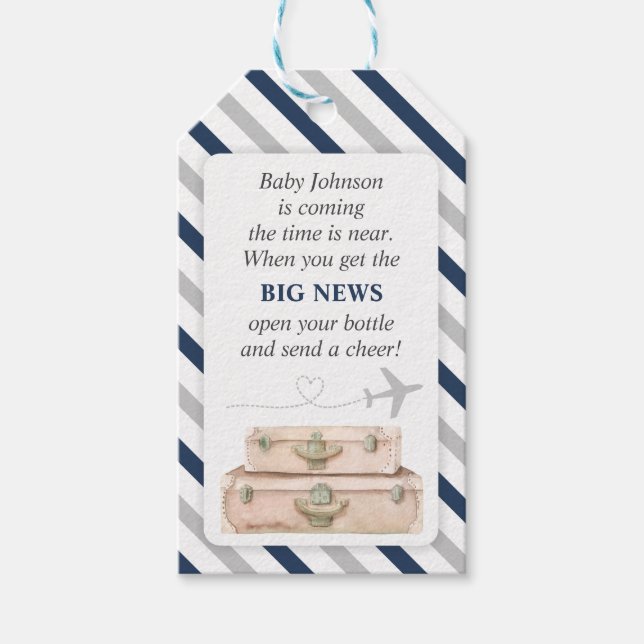 Étiquettes-cadeau Avion Voyage Bébé Garçon Douche Mini bouteille Fav (Devant)