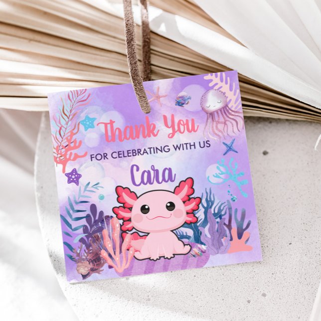 Étiquettes Cadeau Axolotl Anniversaire Carré Fête Favoriser Tags (Axolotl Birthday Party Square Favor Tags)