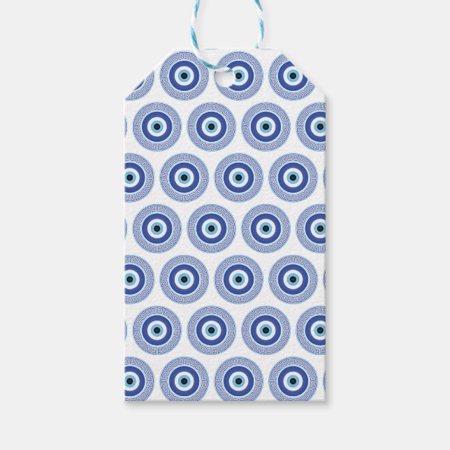 Étiquettes-cadeau Aztec Cercle grec Clé mal Motif oeil bleu (Devant)