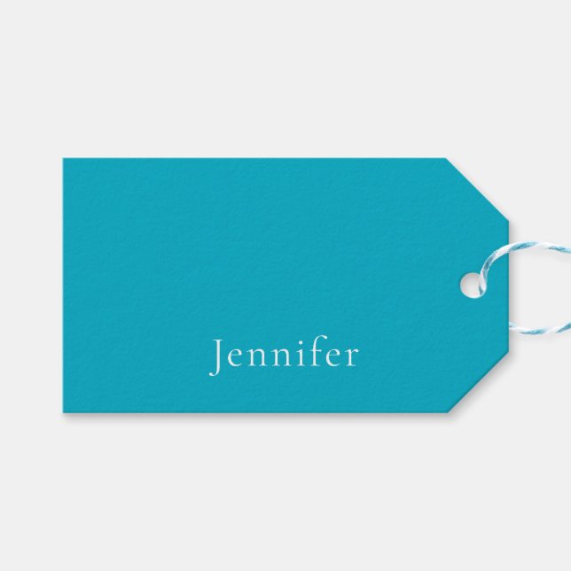 Étiquettes-cadeau Azure Blue Trendy Modern Minimalist Nom (Devant (Horizontal))