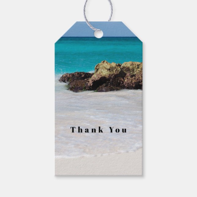 Étiquettes-cadeau Azure Ocean Sandy Beach Merci photo (Devant)